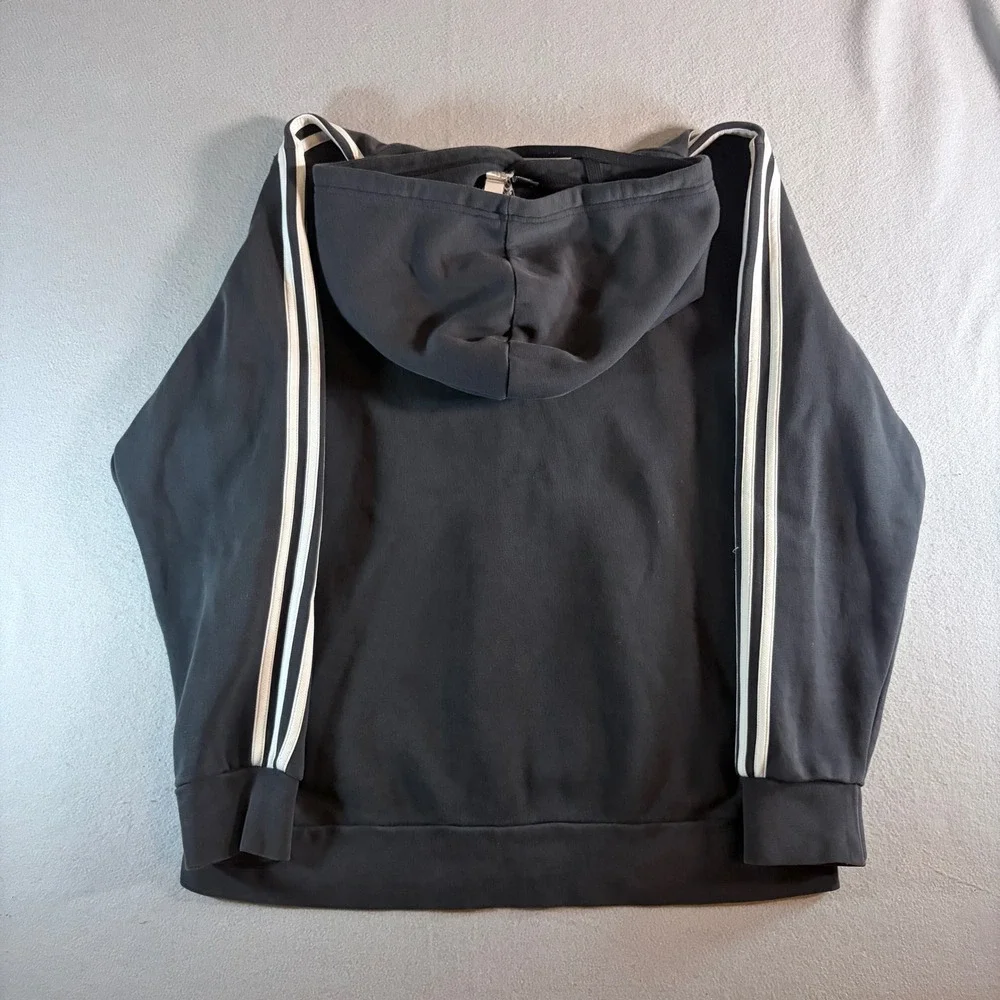 Adidas Mens Essentials 3-Stripe Pullover Hoodie Black White Logo Fleece